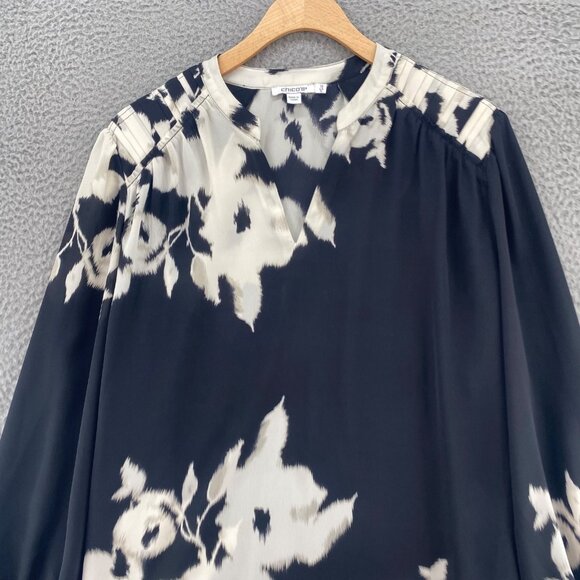 Chicos Top Womens 1.5 US Medium Ivory Black Floral Pintuck Balloon Long Sleeve - Picture 2 of 9